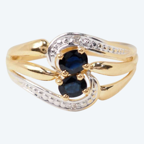 Bague Toi et Moi en or jaune, saphirs et brillants