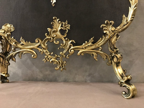 Pare feu écran de cheminée ancien en bronze d'époque 19 ème 