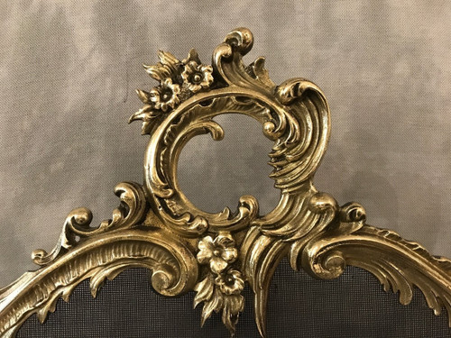 Pare feu écran de cheminée ancien en bronze d'époque 19 ème 