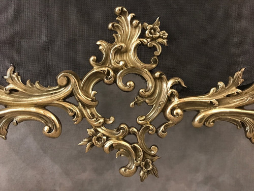 Pare feu écran de cheminée ancien en bronze d'époque 19 ème 