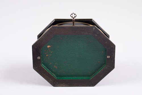 TAHAN House in Paris. Ebony and brass threaded jewelry box with cut sides
