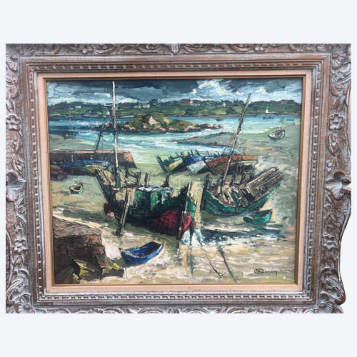 tableau Lucien Marie Le Gardien 1908-1978 marine Cote d'armoriales Bretagne avec cadre Montparnasse