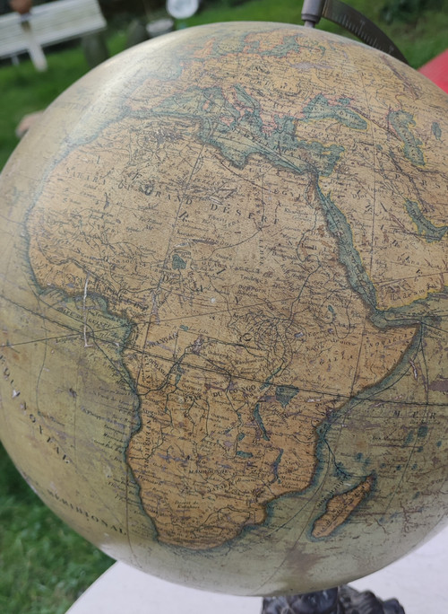 Old terrestrial globe J. LEBEGUE & Cie cast iron base