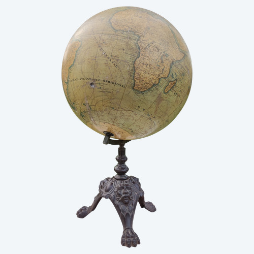 Old terrestrial globe J. LEBEGUE & Cie cast iron base