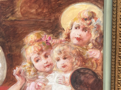 tableau Felix COURCHÉ  1863-1944 portraits d'élégante et enfants 