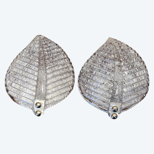 Coppia di applique a foglia in vetro di Murano di Barovier Et Toso.