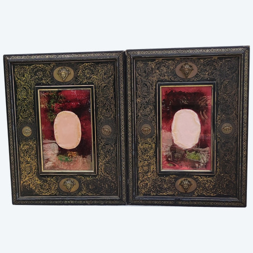 Pair of Napoleon III frames in wood and bronze, 19th century