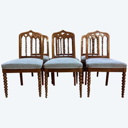 Suite di 6 sedie d'epoca del restauro "Chapelet"