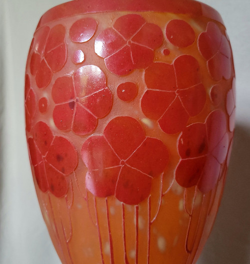 Grand vase Schneider "modèle Cardamines "  Signé Le Verre Français"   vers 1925, hauteur 59,5 cm  