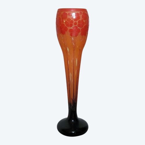 Grand vase Schneider "modèle Cardamines "  Signé Le Verre Français"   vers 1925, hauteur 59,5 cm  
