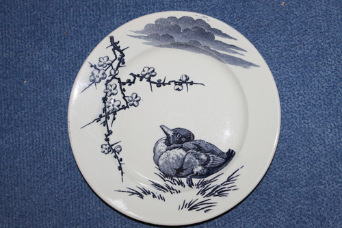 8 Lunéville earthenware plates, large birds, Keller and Guérin period, Japanese style, 19th century