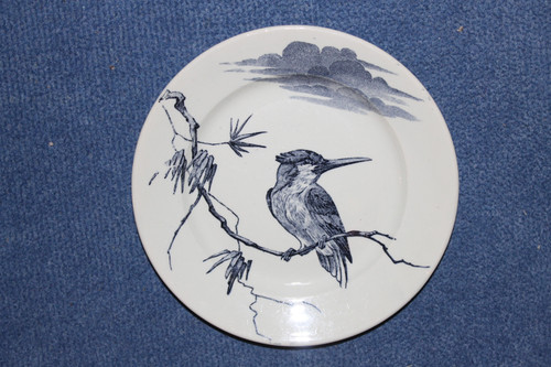 8 Lunéville earthenware plates, large birds, Keller and Guérin period, Japanese style, 19th century