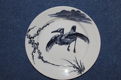 8 Lunéville earthenware plates, large birds, Keller and Guérin period, Japanese style, 19th century