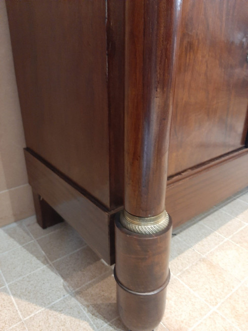 Empire Period Secretary, Mahogany and Gilt Bronze, Veined Marble Top, 19th Century
