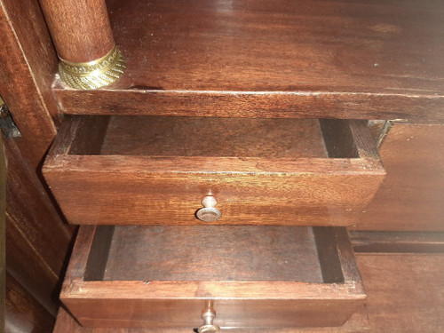 Empire Period Secretary, Mahogany and Gilt Bronze, Veined Marble Top, 19th Century