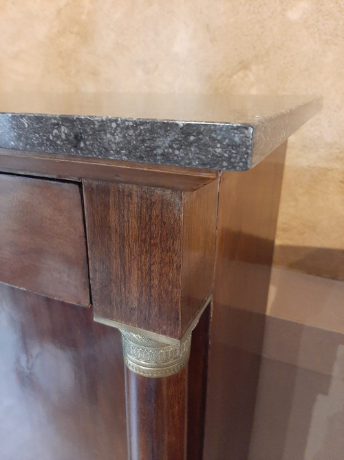 Empire Period Secretary, Mahogany and Gilt Bronze, Veined Marble Top, 19th Century