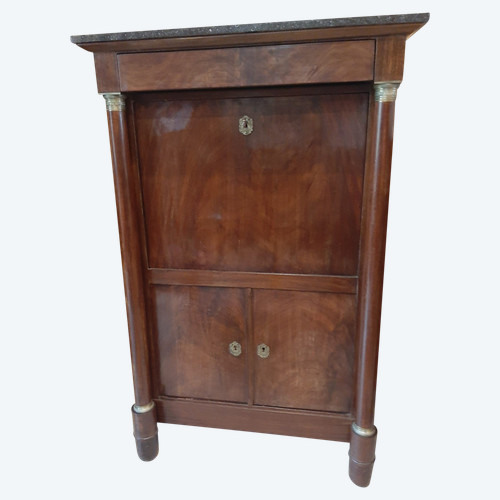Empire Period Secretary, Mahogany and Gilt Bronze, Veined Marble Top, 19th Century