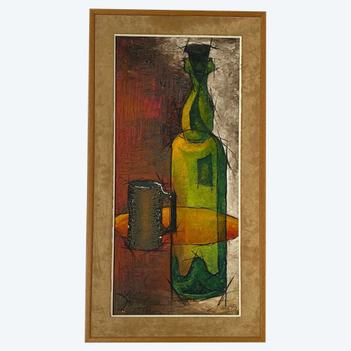 Öl auf Tafelkomposition, signiert Lione S. Bouteille 1960