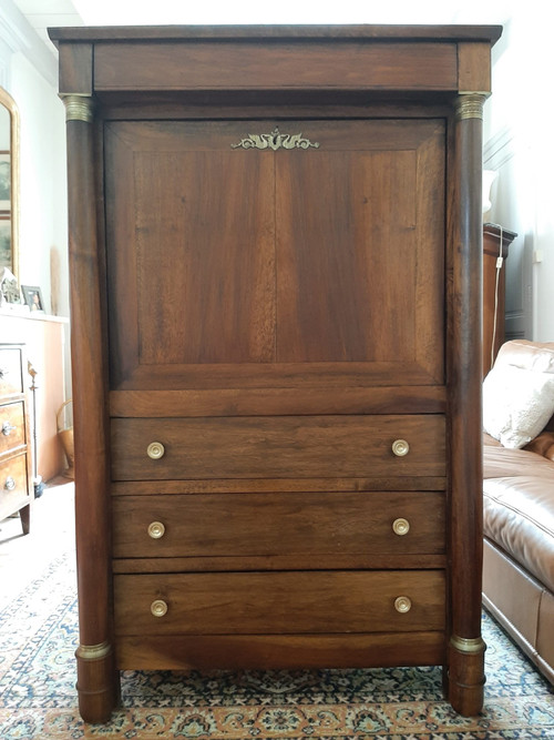 Secretaire con Colonne in Noce Epoca Impero - inizi del XIX secolo