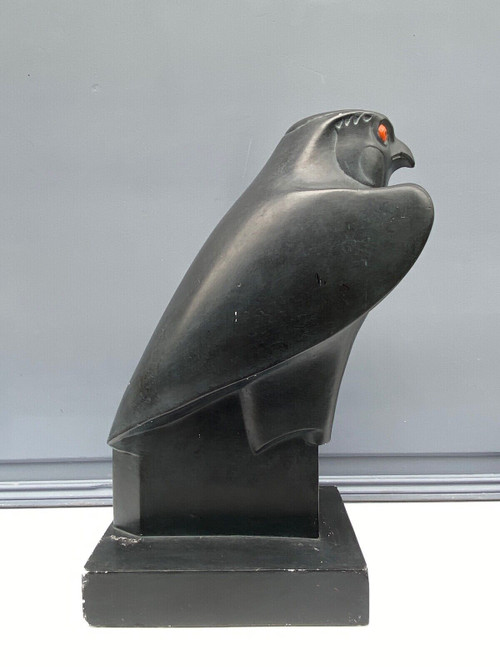 Gipsabdruck 1950 Geometrischer Horusfalke mit schwarzer Patina