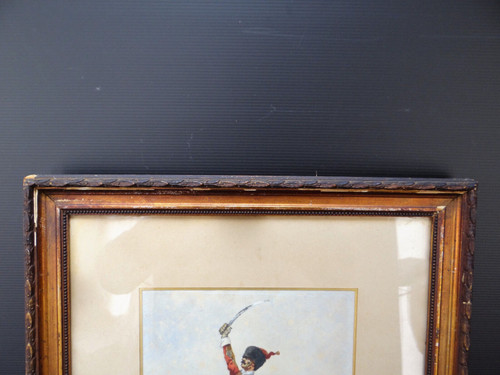 Watercolor painting of a hussar from the war of 1870 by Charles Gare to be identified 1908