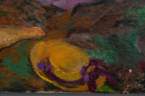 Oil on canvas signature to identify beach scene painter easel