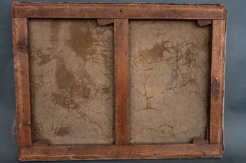 Oil on canvas signature to identify beach scene painter easel