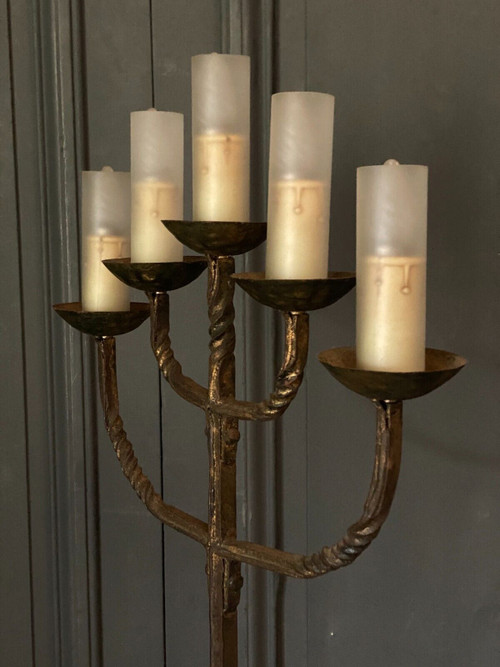 Brutalist floor lamp in gilded metal 1950 five lights