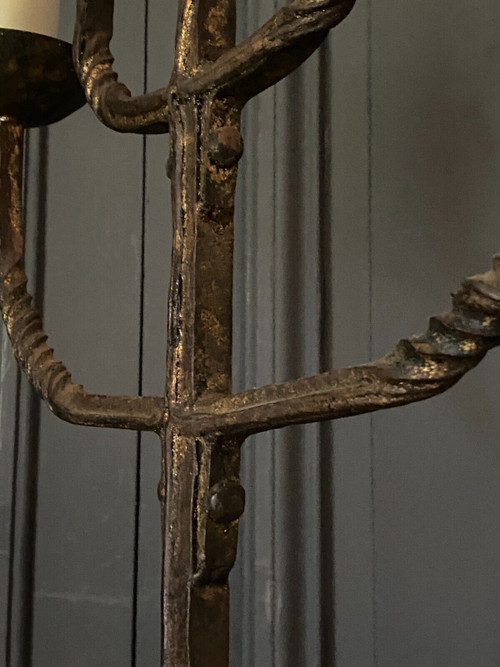 Brutalist floor lamp in gilded metal 1950 five lights