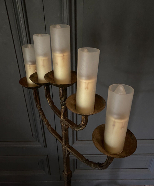 Brutalist floor lamp in gilded metal 1950 five lights