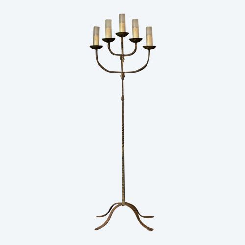 Brutalist floor lamp in gilded metal 1950 five lights