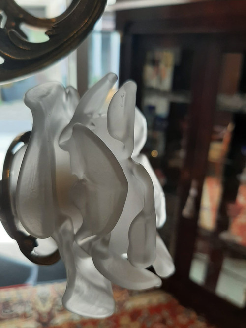Lampadario a sospensione Matador ad olio e candele in Bronzo e Opalino Napoleone III - XIX secolo