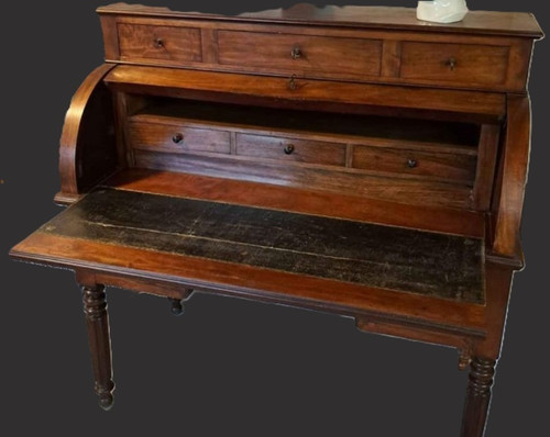 Bureau à Cylindre  en Plume d'Acajou- Style Directoire - Milieu XIXème Siècle 