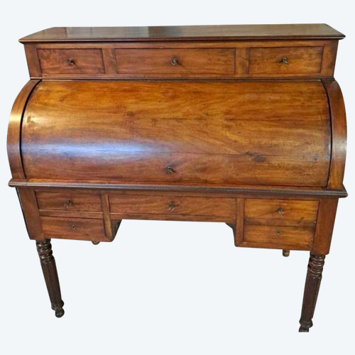 Bureau à Cylindre  en Plume d'Acajou- Style Directoire - Milieu XIXème Siècle 