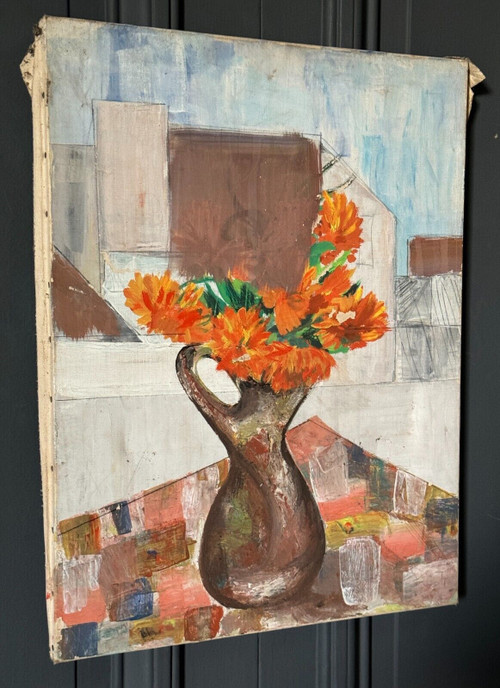 Öl auf Leinwand Stillleben Blumenstrauß Mitte des 20. Jahrhunderts
