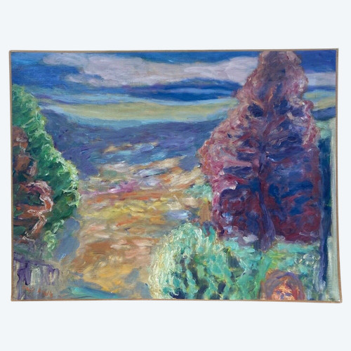 Huile sur toile David Arun signature à identifier paysage impressionniste