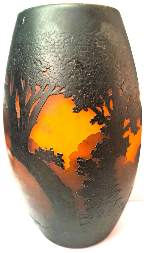 Bellissimo vaso Muller Frères Luneville firmato con decorazioni lacustri