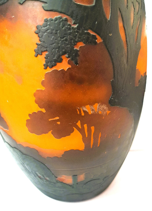 Bellissimo vaso Muller Frères Luneville firmato con decorazioni lacustri