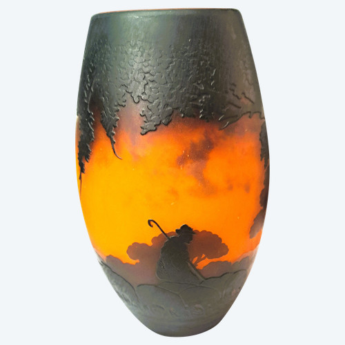 Bellissimo vaso Muller Frères Luneville firmato con decorazioni lacustri