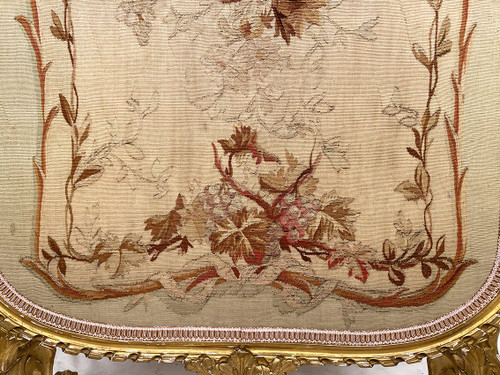 Kaminschirm aus vergoldetem Holz, mit einem Wandteppich belegt, Epoche Napoleon III.