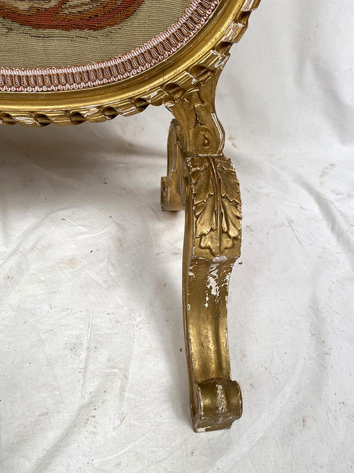 Kaminschirm aus vergoldetem Holz, mit einem Wandteppich belegt, Epoche Napoleon III.