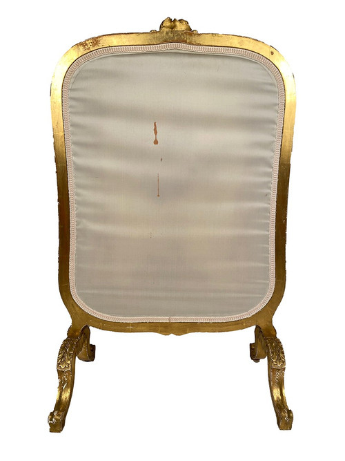 Kaminschirm aus vergoldetem Holz, mit einem Wandteppich belegt, Epoche Napoleon III.