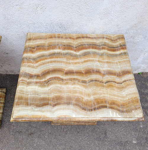 2 Gemalte Tische Oder Sofa-Endstücke Aus Kunstmarmor, 20. Jahrhundert