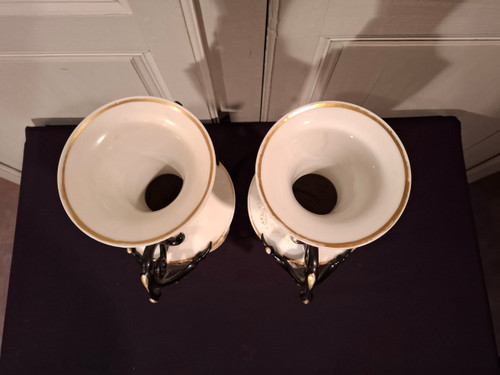 Pair of Paris porcelain baluster vases, Napoleon III period.