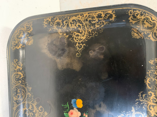 Großes Tablett Napoleon III aus bemaltem Blech XIX Jahrhundert