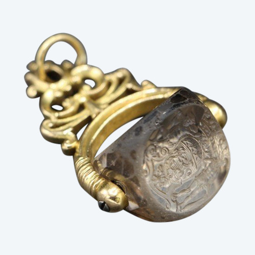 Ciondolo a sigillo armoriale in oro e cristallo di rocca del XVIII secolo XIX secolo