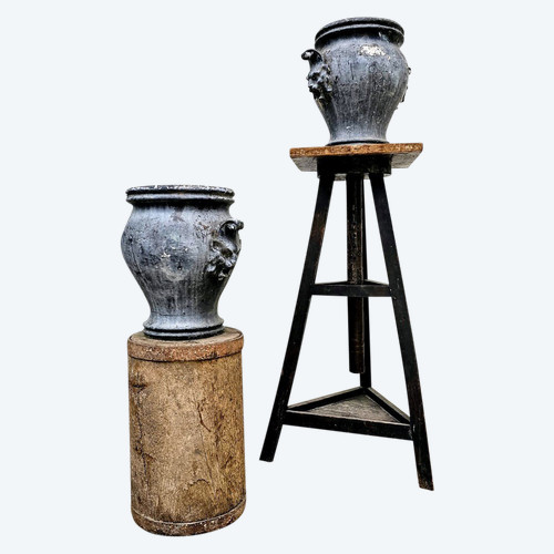 Pair of enameled cast iron Rouen vases