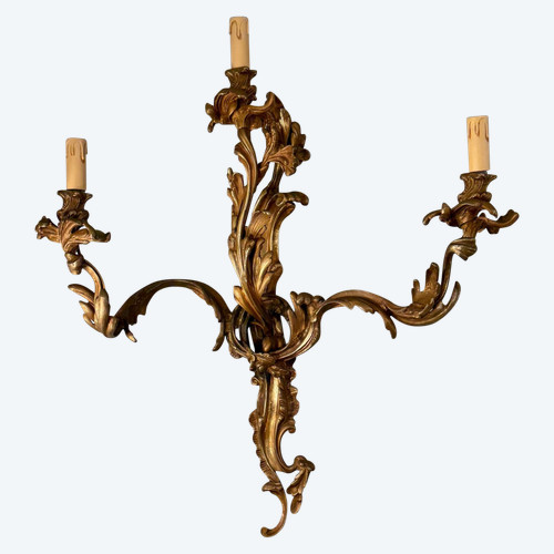 Large Pair of Louis XV Style Bronze Wall Lights 19th Century (H72cm)