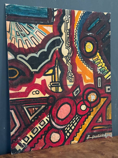 Oil on board by J. Gauthier 1963 modern geometric composition
