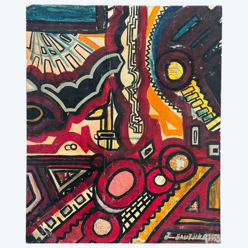 Oil on board by J. Gauthier 1963 modern geometric composition
